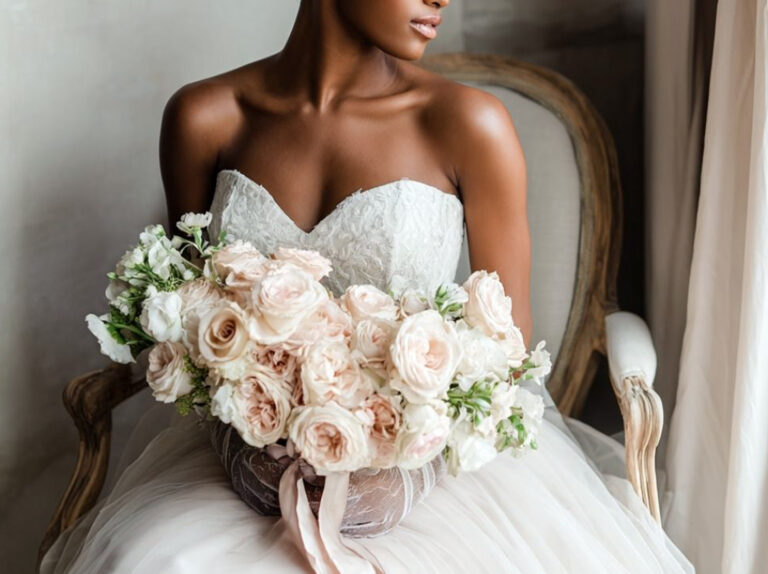 Flower vendor at the Buffalo Bridal Show showcasing wedding floral arrangements